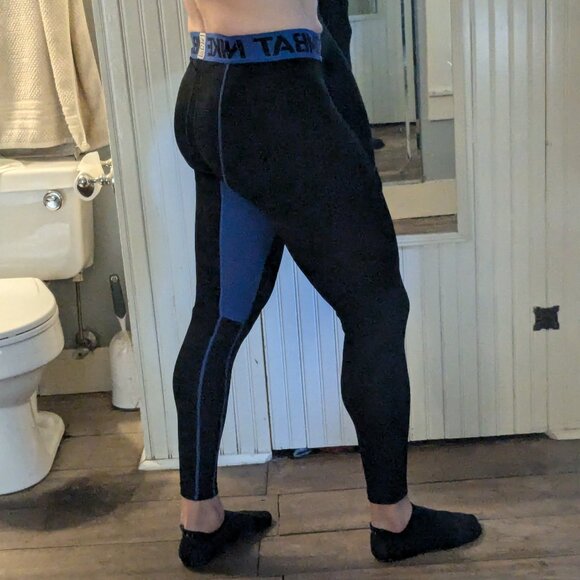 Mens Nike Pro Combat Black/Neon Yellow Hyperwarm Compression Running Tights L - Picture 3 of 11